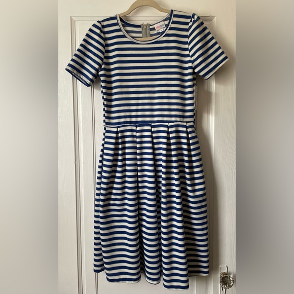 LuLaRoe Dresses & Skirts - Lularoe Blue and White Striped Amelia Dress | Medium